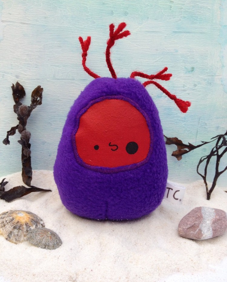 inaria taylored curiosities designer toy plush anemone art doll mixed media red purple sea creature 2